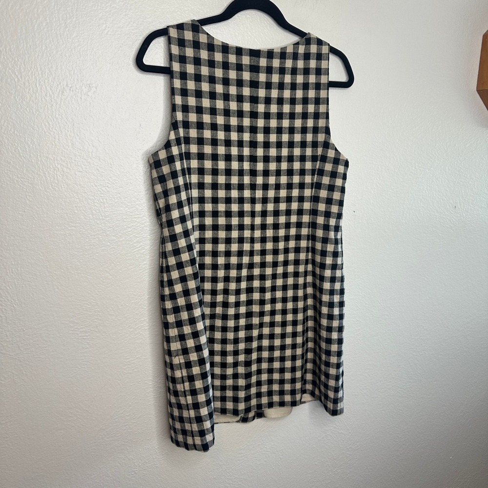 GAP Linen-Blend Button-Front Mini Dress Black Gingham Shift Size Medium - Picture 9 of 9